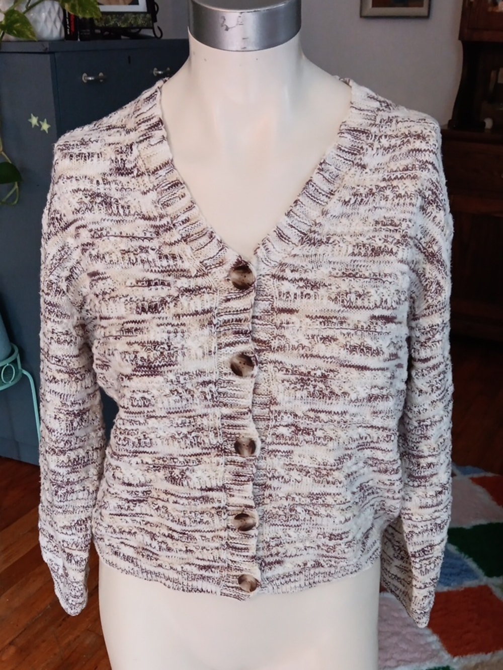 dip Cream and Brown Marled Button-Front Cardigan